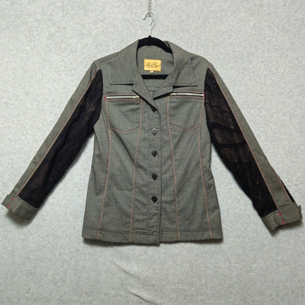 Lucia‎ Ricci Italian Blazer Jacket Womens Small Black Mesh Panel Textured Button
